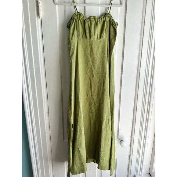 Casa Raki Selina Organic-Linen Voile Midi Dress Olive Green - Picture 8 of 8